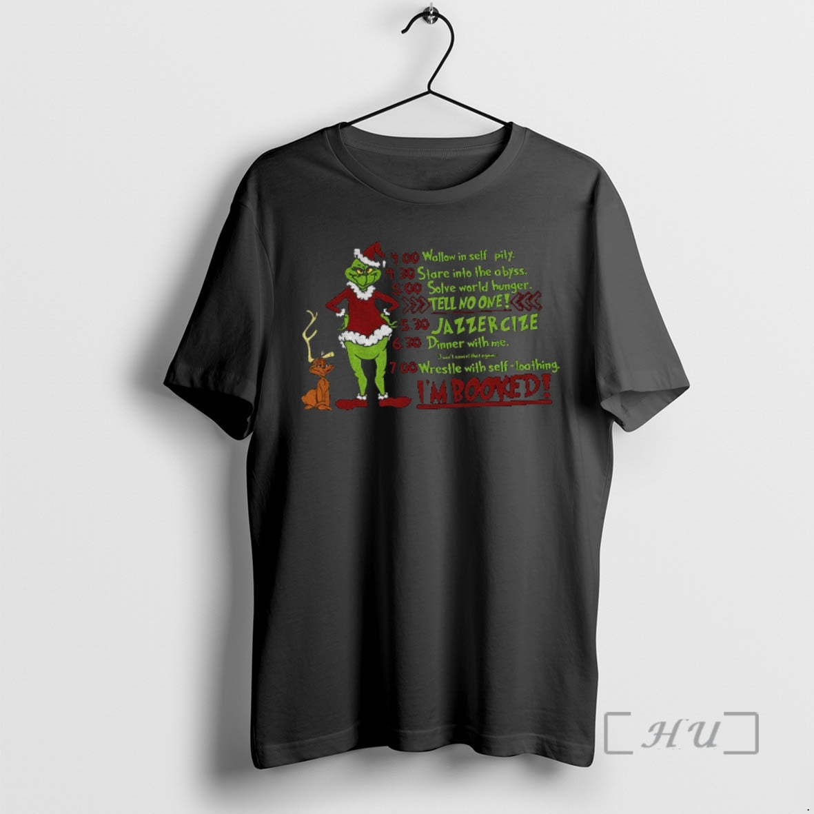 Officials Grinch Santa Hat And Max Dog Wallow In Self Pity Stare Into The Abyss T-Shirts, Hoodie, Sweatshirt | DripVista.com