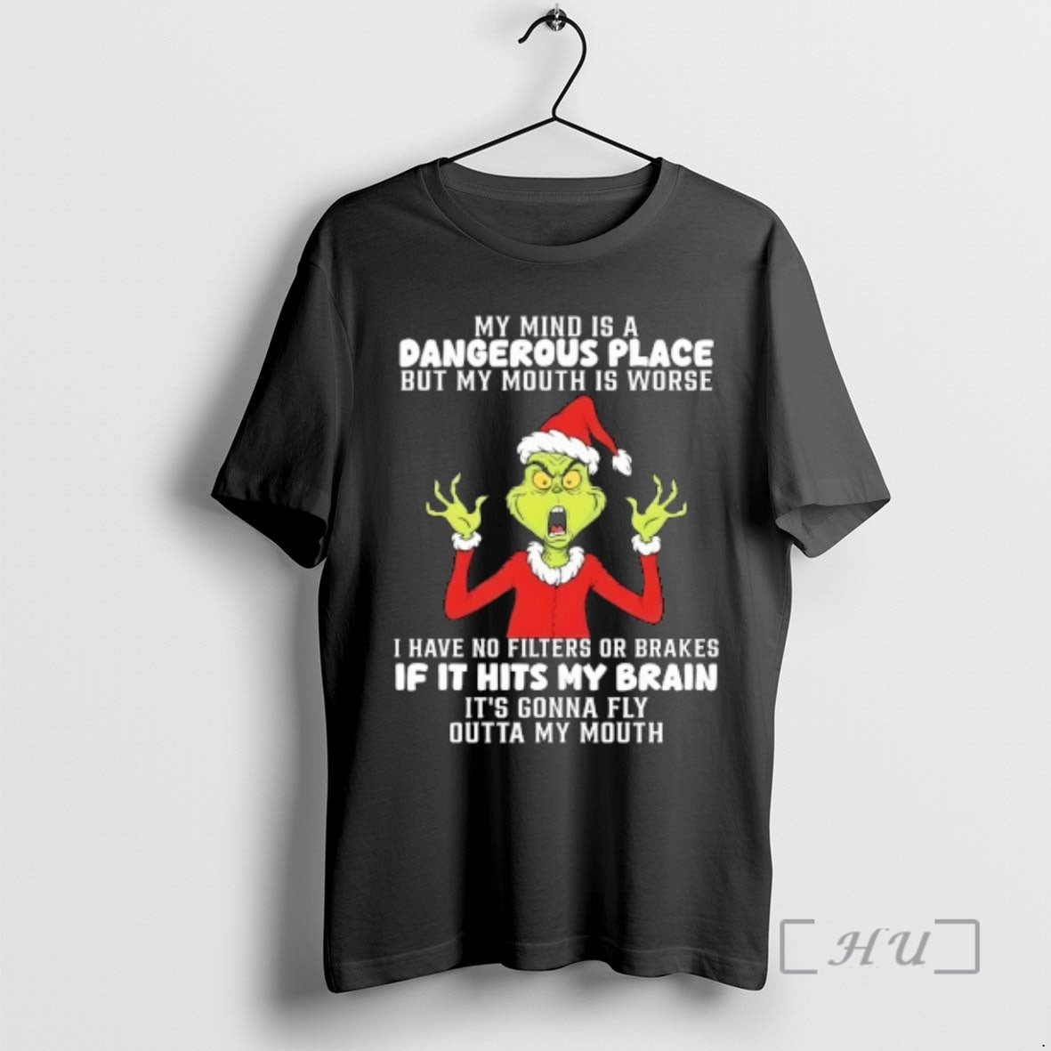 Officials Grinch Wearing Santa Suit My Mind Is A Dangerous Place But My Mouth Is T-Shirts, Hoodie, Sweatshirt | DripVista.com