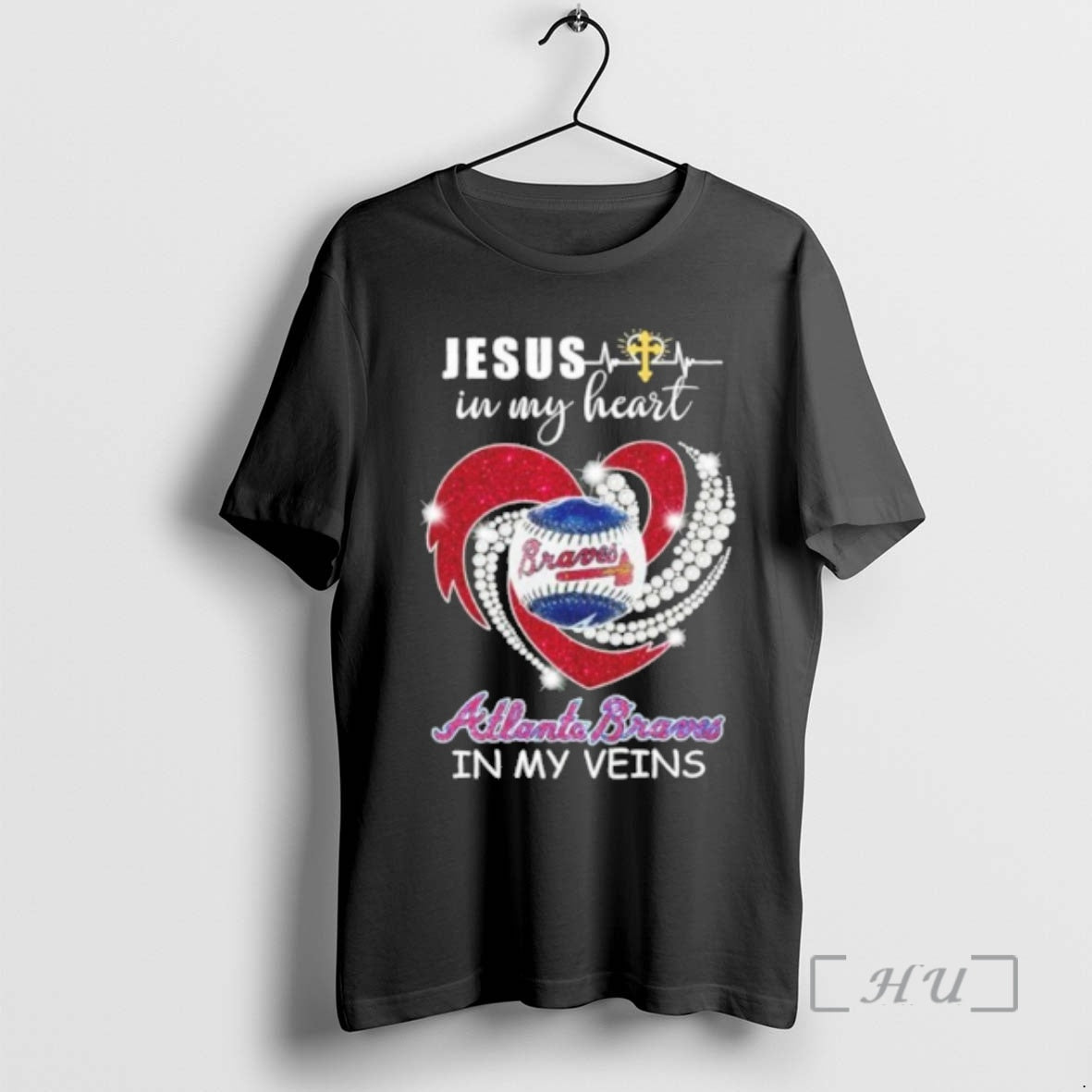 Officials Jesus In My Heart Heart Ball Atlanta Braves In My Veins Premium T Shirts Hoodie, Sweatshirt | DripVista.com