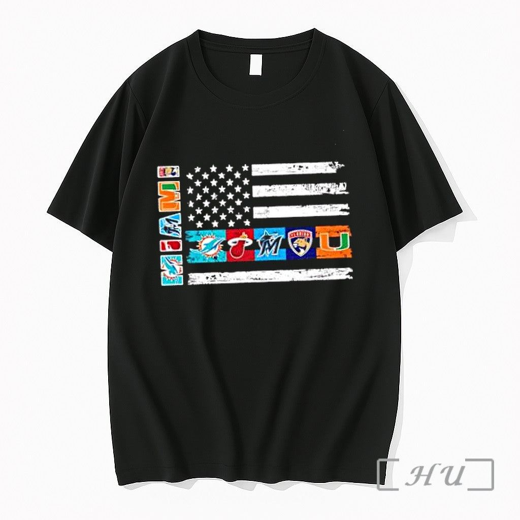 Officials Miami Dolphins Heat Marlins Panthers Hurricanes Flag Usa Independence Day Premium T Shirts Sweater