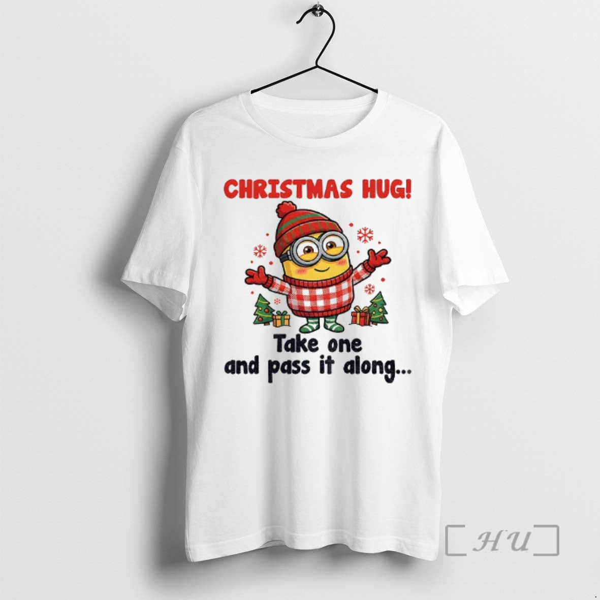 Officials Minion Santa Christmas Hug Take One And Pass It Along Christmas Premium T Shirts Hoodie, Sweatshirt | DripVista.com