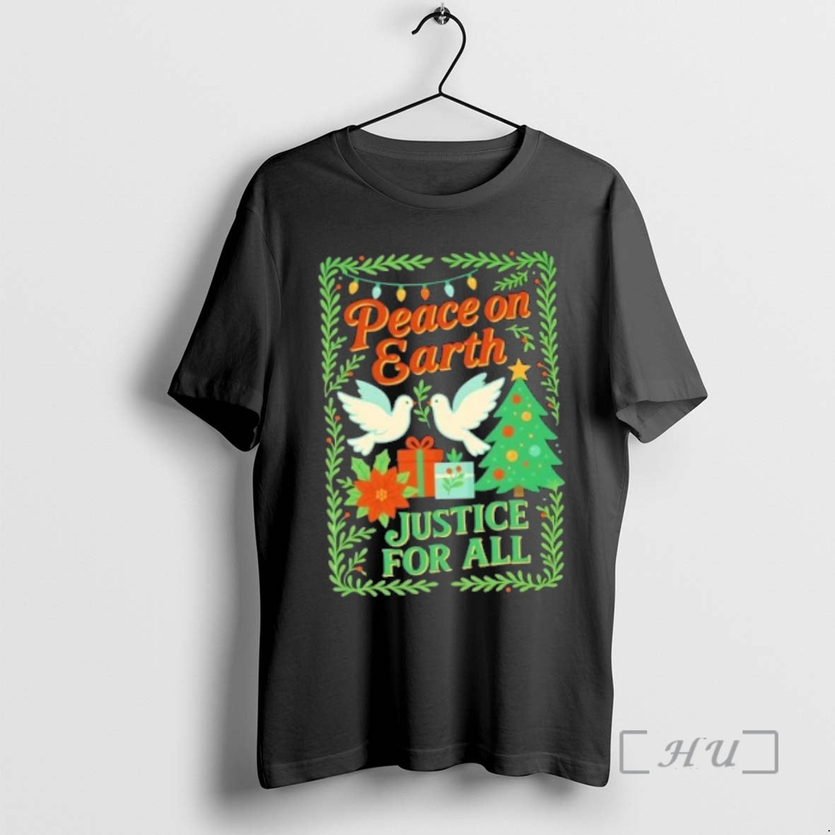 Officials Peace On Earth Justice For All Doves Bird And Christmas Tree Premium T Shirts Hoodie, Sweatshirt | DripVista.com