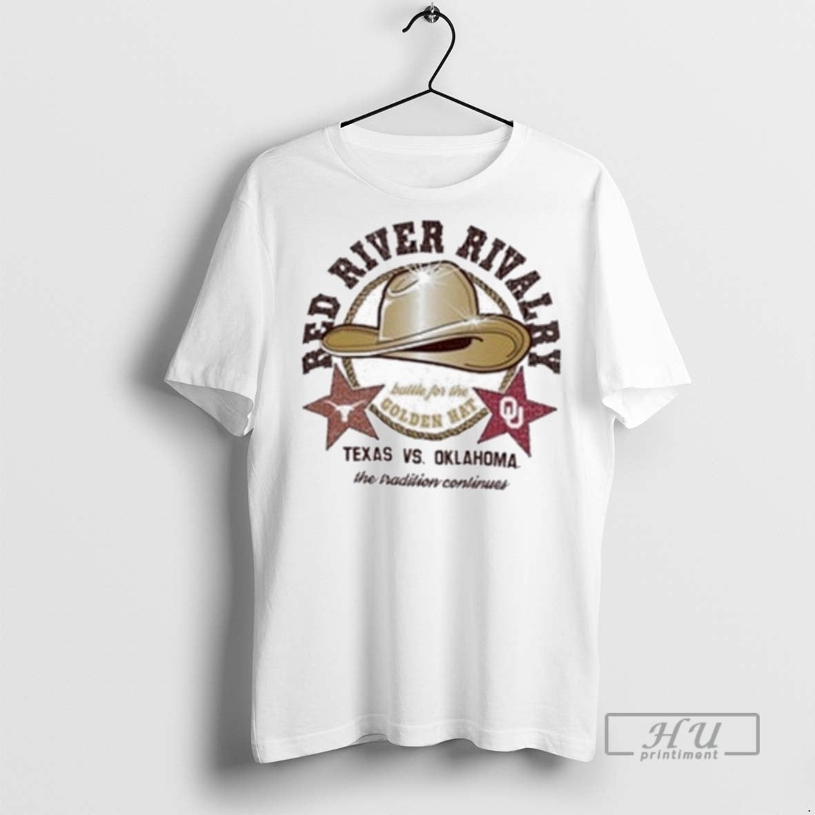 Officials Red River Rivalry Golden Hat Texas Vs Oklahoma T Shirts Sweatshirt Hoodies