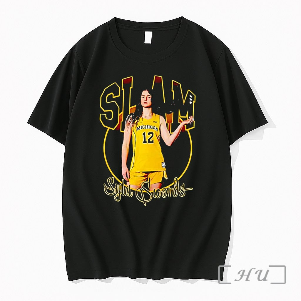 Officials Slam Syla Swords Michigan Basketball Player Jersey Graphic Black