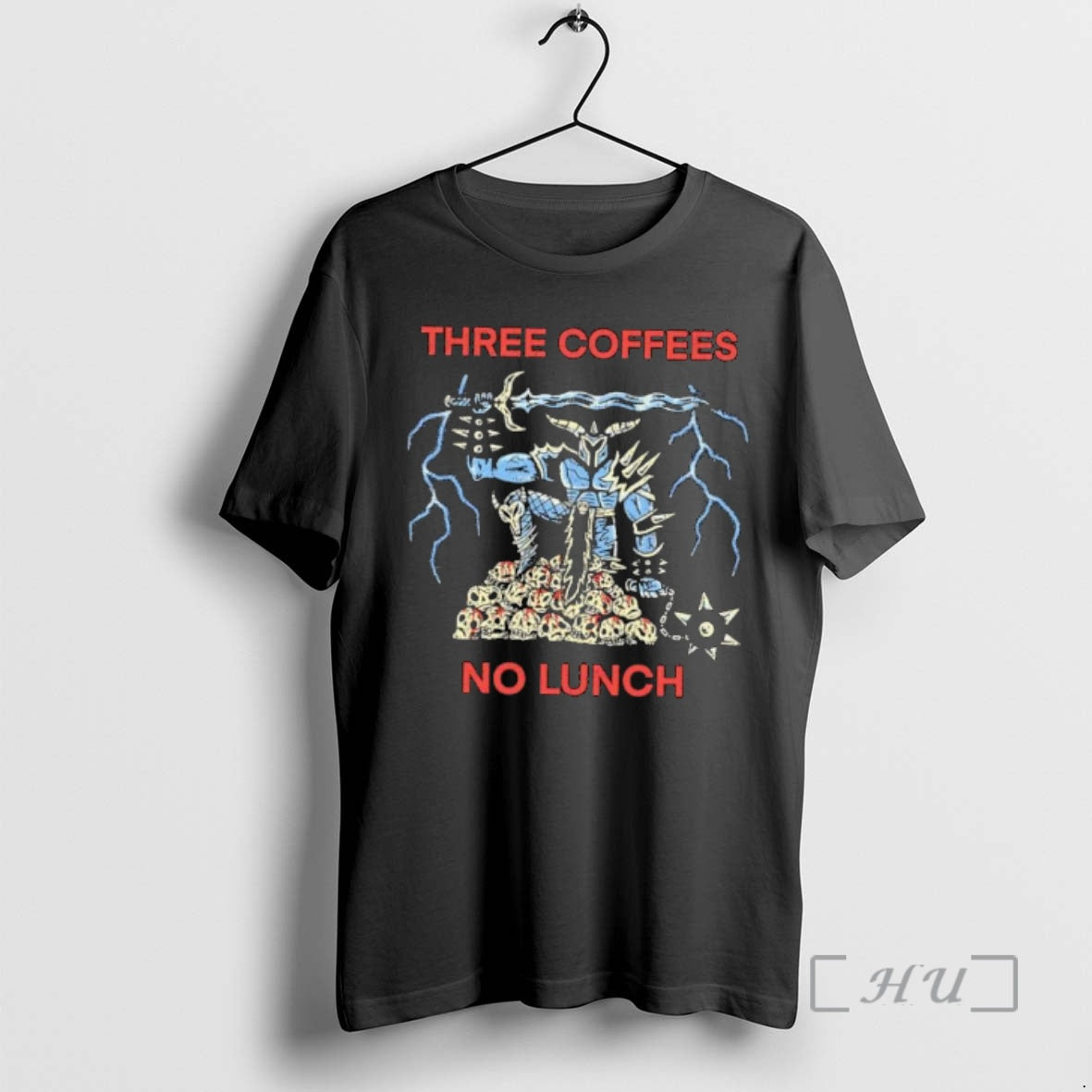 Officials Three Coffees No Lunch Skeleton Warrior Lightning T-Shirts, Hoodie, Sweatshirt | DripVista.com