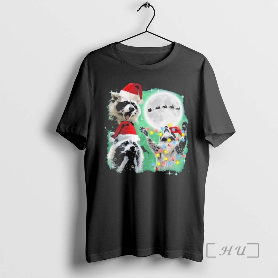 Officials Three Raccoons With The Moon Christmas T-Shirts, Hoodie, Sweatshirt | DripVista.com
