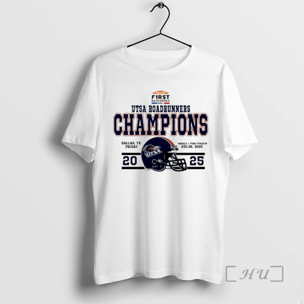 Officials Utsa Roadrunners Football 2025 First Responder Bowl Champions Helmet T-Shirts, Hoodie, Sweatshirt | DripVista.com