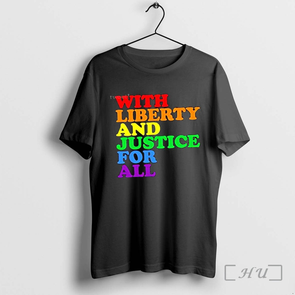 Officials With Liberty And Justice For All Pride Rainbow Text Pride Premium T Shirts Sweater