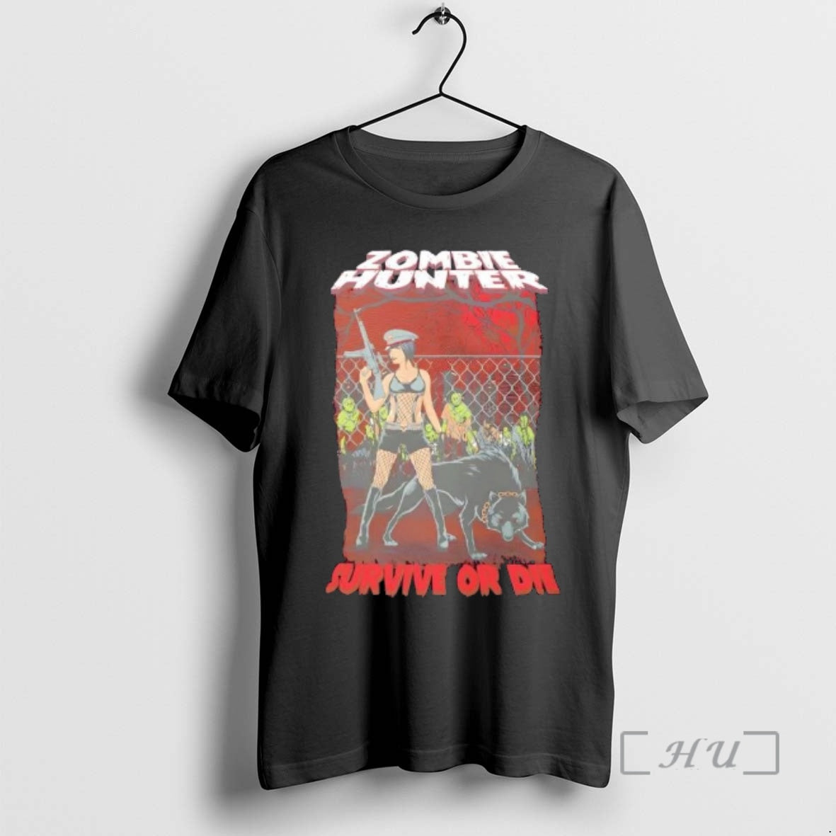 Officials Zombie Hunter Pin Up And Wolf Survive Or Die T-Shirts, Hoodie, Sweatshirt | DripVista.com
