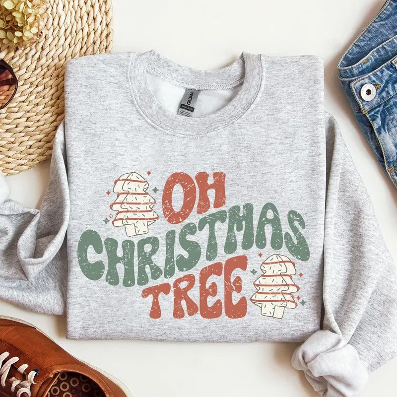 Oh Christmas Tree, Cakes, Snacks, Funny, Winter, Santa, Xmas Sweatshirt, Women's Crew Neck, Crewneck