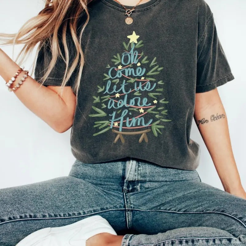 Oh Come Let Us Adore Him Shirt, Nativity Christmas T-Shirt, Christmas Gifts, Christian Christmas Sweatshirt, Nativity...