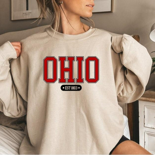 Ohio Sweatshirt Vintage University Crewneck Varsity Football Shirt - Cotton, Womenswear Football Fan