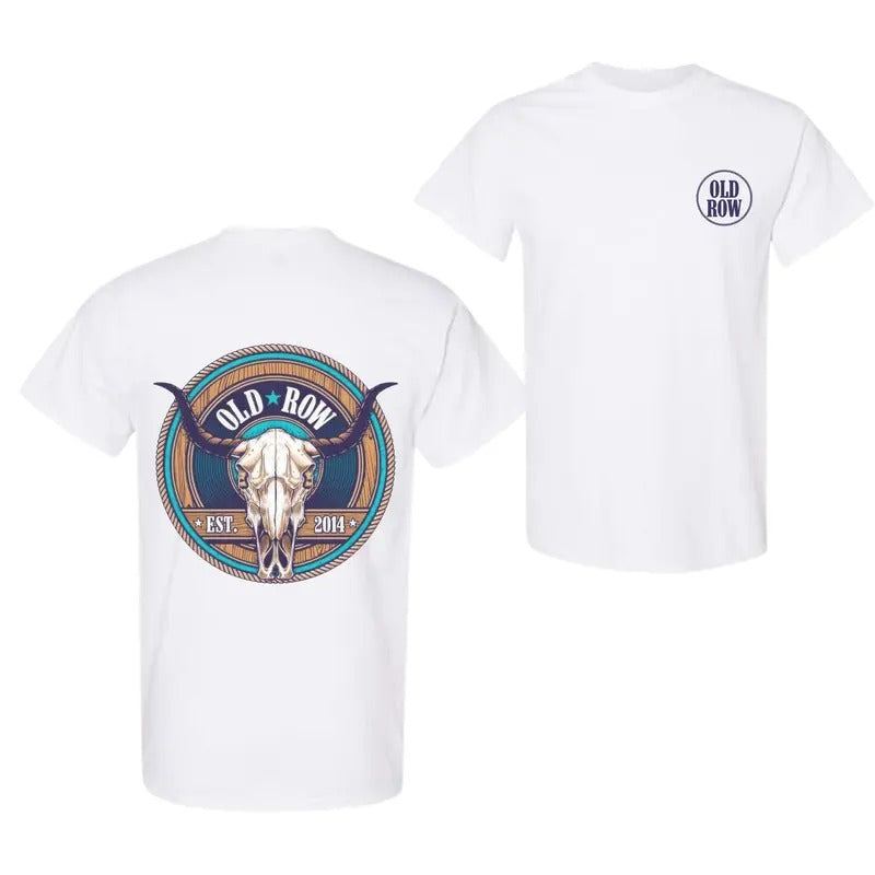Old Row Outdoors Cow Skull Front and Back Graphic Tee, Colorful, Unisex T-shirt, For Him Hoodie, Sweatshirt | DripVista.com