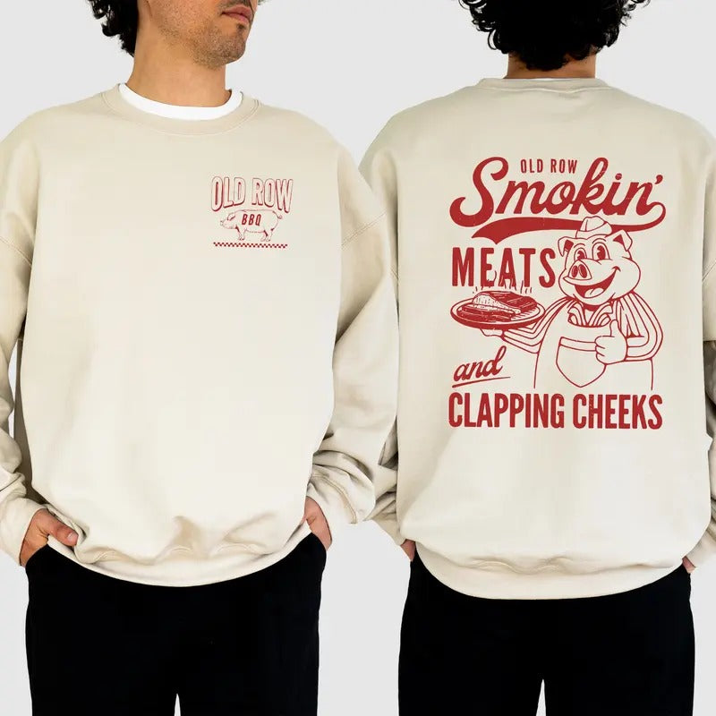 Old Row TNF Smokin' Meats Gunpla brand Clapping Cheeks Graphic 2 Sided Sweatshirt, Trendy Shirt For Men & Women, Full...