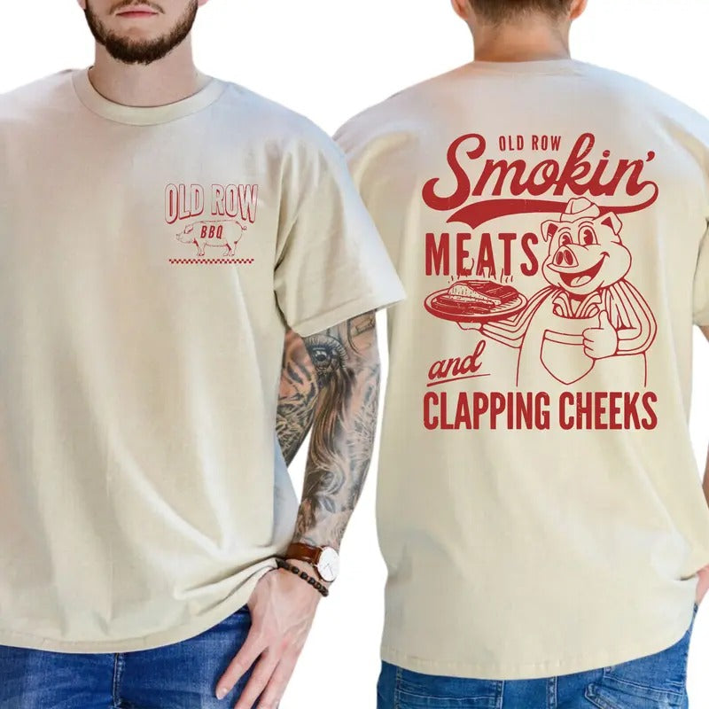 Old Row TNF Smokin' Meats Gunpla brand Clapping Cheeks Graphic 2 Sided T-shirt, Trendy Shirt For Men & Women, Full...
