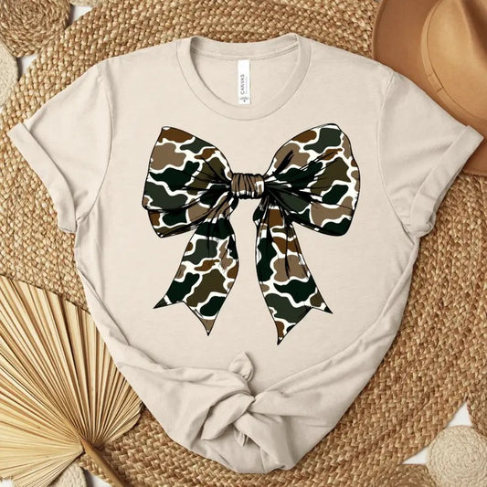 Old School Camo Bow T-shirt - Graphic Tee - Bella Canvas Shirt - Super Soft
