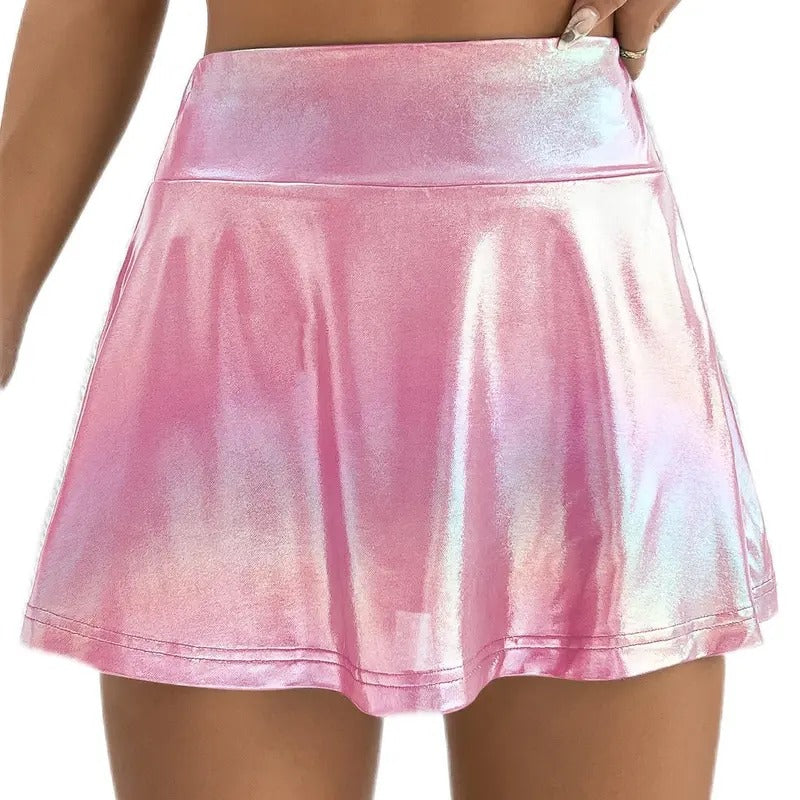 Ombre Metallic A Line Skirt High Waist Workout Skorts with Pocket T-Shirts, Hoodie, Sweatshirt | DripVista.com