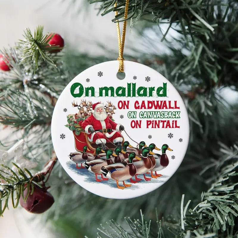 On Mallard On Gadwall Christmas Ornament, Funny Duck Hunting Santa Ornament, Waterfowl Hunting, Santa Ornament, Christmas Gift