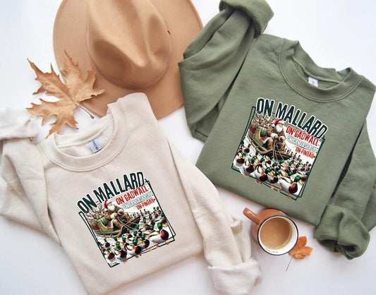 On Mallard On Gadwall Christmas Sweatshirt, Funny Duck Hunting Santa Shirt, Outdoor Waterfowl Hunting Top, Sportsman Sweatshirt, Santa Sleigh