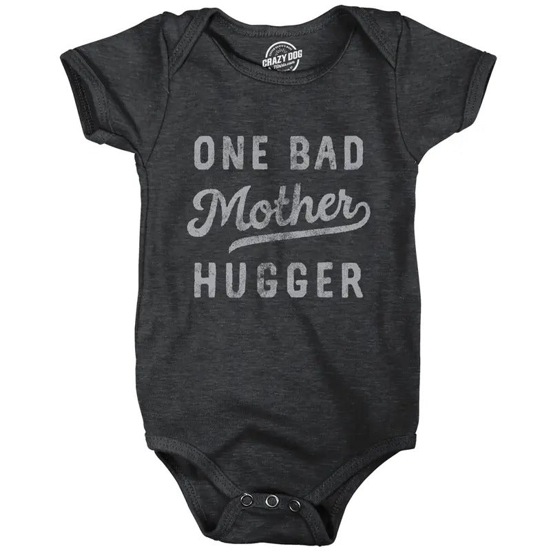 One Bad Mother Hugger Baby Bodysuit Funny Sarcastic Hug Joke Text Graphic Jumper for Inphants Funny Baby Onesies Mother's...