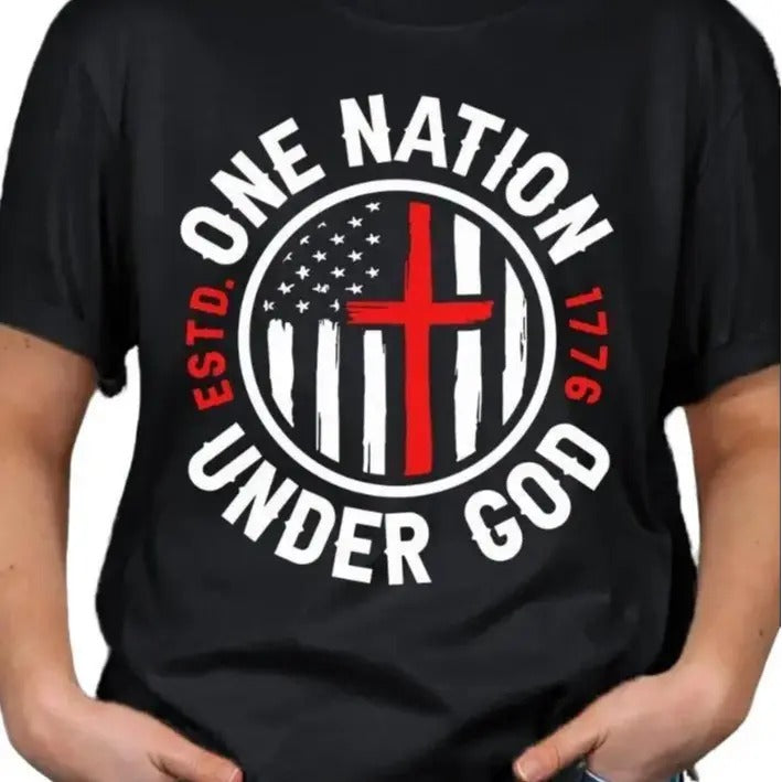 One Nation Under God 4th of July T-shirt Menswear Top Shortsleeve Hoodie, Sweatshirt | DripVista.com
