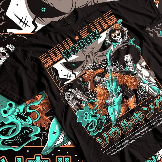 One Piece Brook Soul King T-shirt Horror Anime Gifts Exclusive Shirt All Size