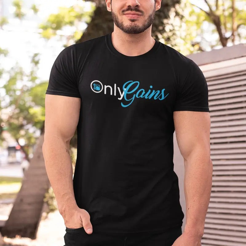 Only Gains Funny T Shirt For Gym Bro Gym T-Shirt Funny Mens Fitness Tee