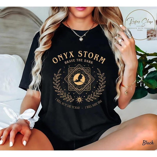 Onyx Storm Brave The Dark Shirt, Fantasy Book Shirt, Reading Lover Tee, Dragon Lover Gift, Fourth Wing Shirt, Dragon Rider