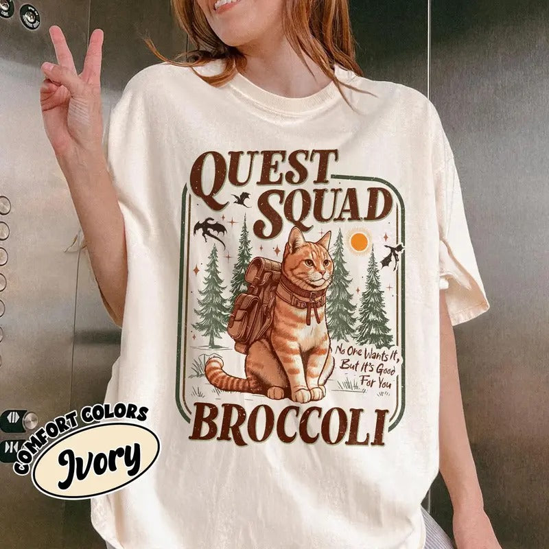 Onyx Storm Quest Squad Broccoli Comfort Colors Shirt, Fourth Wing Shirt, Broccoli Cat TShirt, Ridoc Romantasy Fan Shirt, Dragon Rider Tee