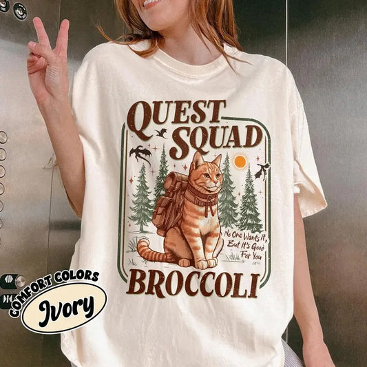 Onyx Storm Quest Squad Broccoli Comfort Colors Shirt, Fourth Wing Shirt, Broccoli Cat TShirt, Ridoc Romantasy Fan Shirt, Dragon Rider Tee