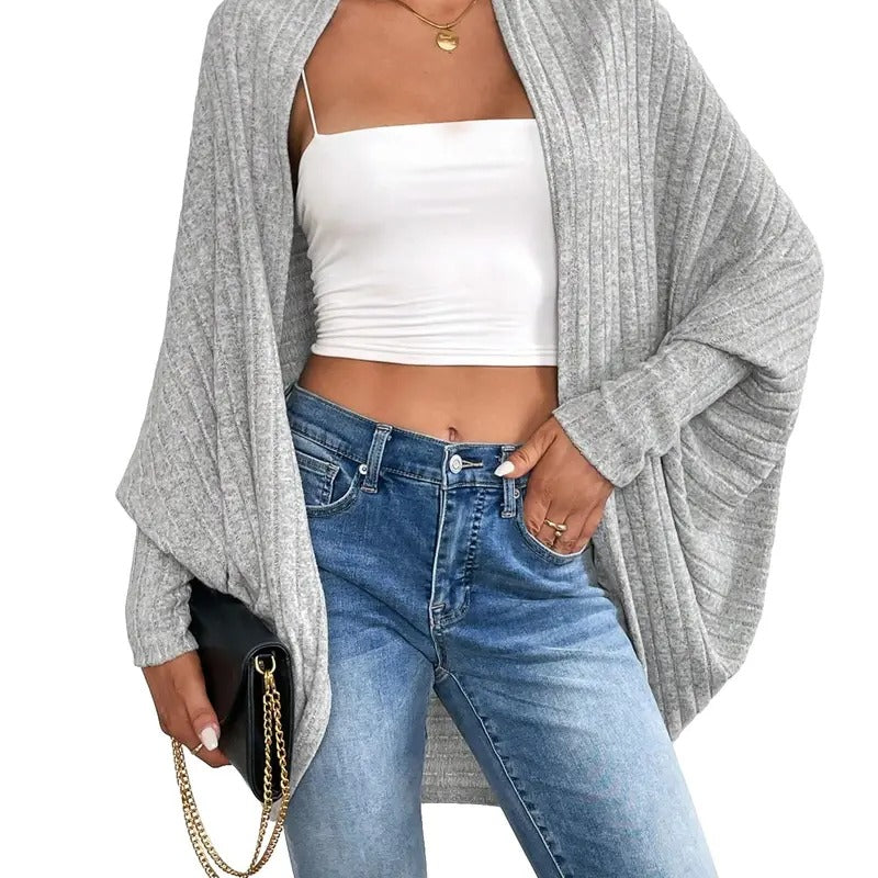 Open Front Long Sleeve Asymmetrical Hem Cardigan Rib Knit Sweater T-Shirts, Hoodie, Sweatshirt | DripVista.com