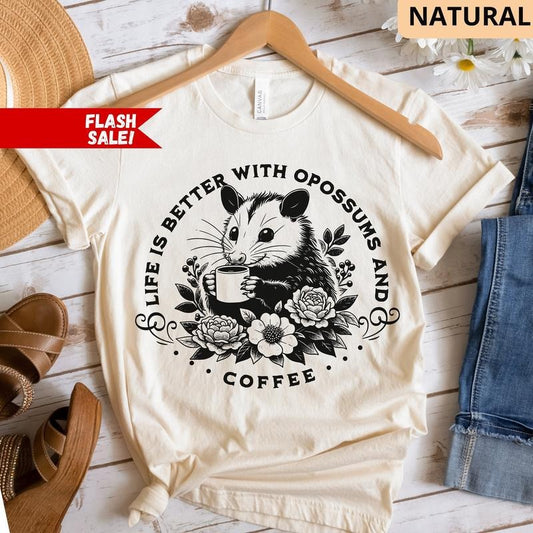 Opossum Coffee T Shirt Hoodie Sweater Coffee Lovers Shirt Opossum Lover Cute Sweatshirt Vintage Shirt Retro Opossum Shirt Funny Possum Gift For Her