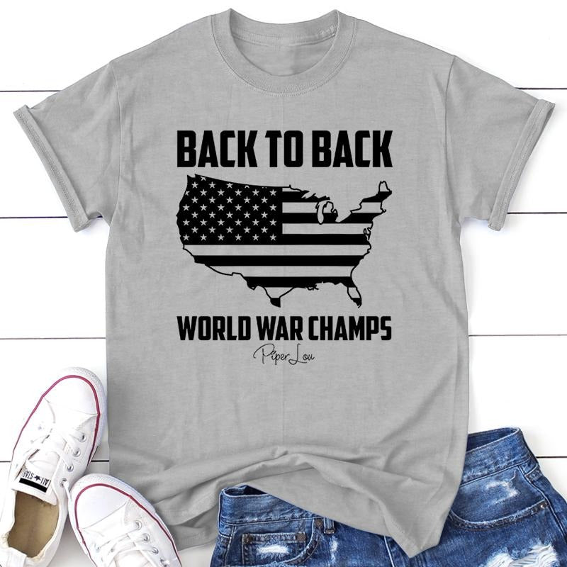 Back To Back World Champs Apparel, Proudly Printed In The USA, Tee / Tank / V Neck Gray / White / Blue / Hot Pink /...