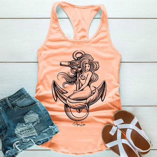 Mermaid Anchor Apparel, Proudly Printed In The USA, Tee / Tank / V Neck Gray / White / Blue / Hot Pink / Orange, #sassy #cute #blackprint