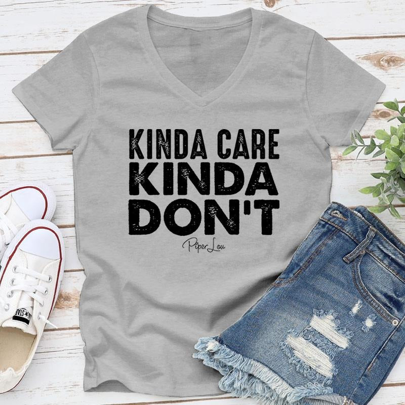 FLASH SALE | Kinda Care Kinda Don't Apparel, Proudly Printed In The USA, Tee / Tank / V Neck Gray / White / Blue / Hot...