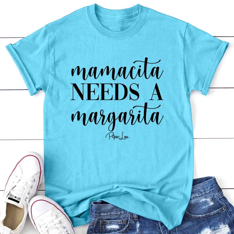Mamacita Needs A Margarita Apparel, Proudly Printed In The USA, Tee / Tank / V Neck Gray / White / Blue / Hot Pink /...