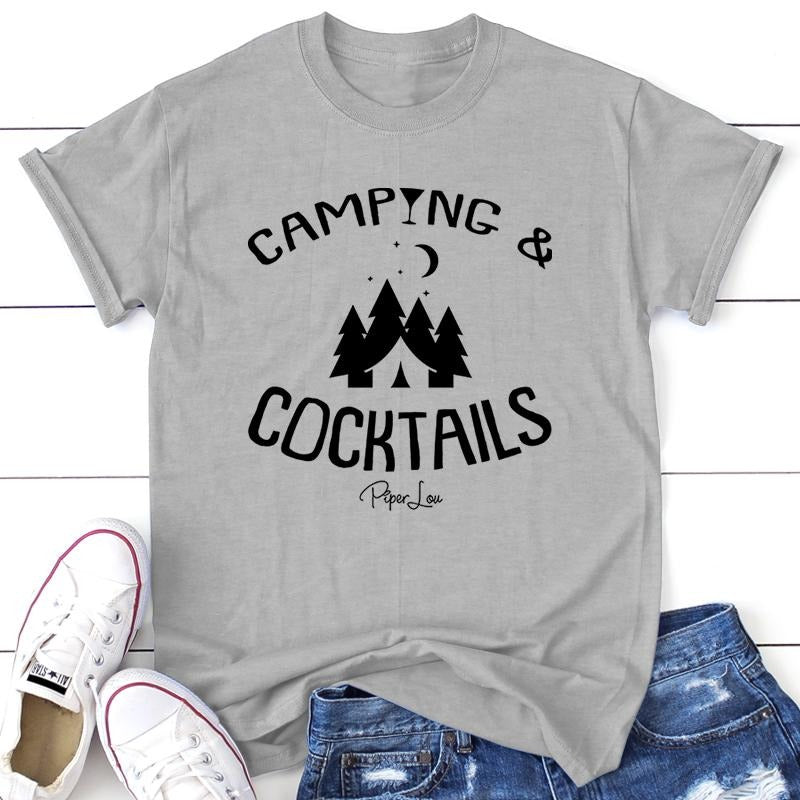 Camping And Cocktails Apparel, Proudly Printed In The USA, Tee / Tank / V Neck Gray / White / Blue / Hot Pink / Orange,...