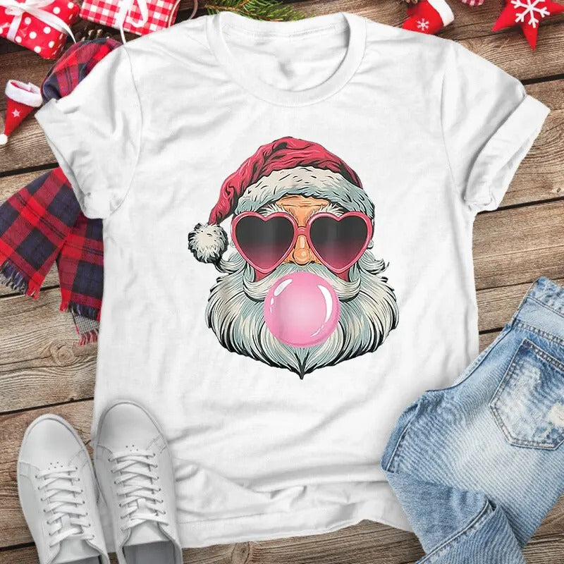 Christmas | Bubblegum Santa Apparel, Proudly Printed In The USA, Tee / Tank / V Neck Gray / White / Blue / Hot Pink / Orange, #sassy #cute #blackprint