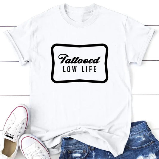 Tattooed Low Life Apparel, Proudly Printed In The USA, Tee, Gray / White / Blue / Orange, #sassy #cute