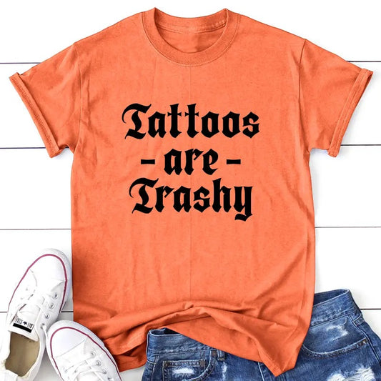 Tattoos Are Trashy Apparel, Proudly Printed In The USA, Tee, Gray / White / Blue / Orange, #sassy #cute