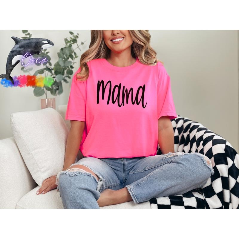 Orca ~ "MAMA" or Custom Words Puff Unisex T-shirts ~ Comfort Colors Womenswear Hoodie, Sweatshirt | DripVista.com
