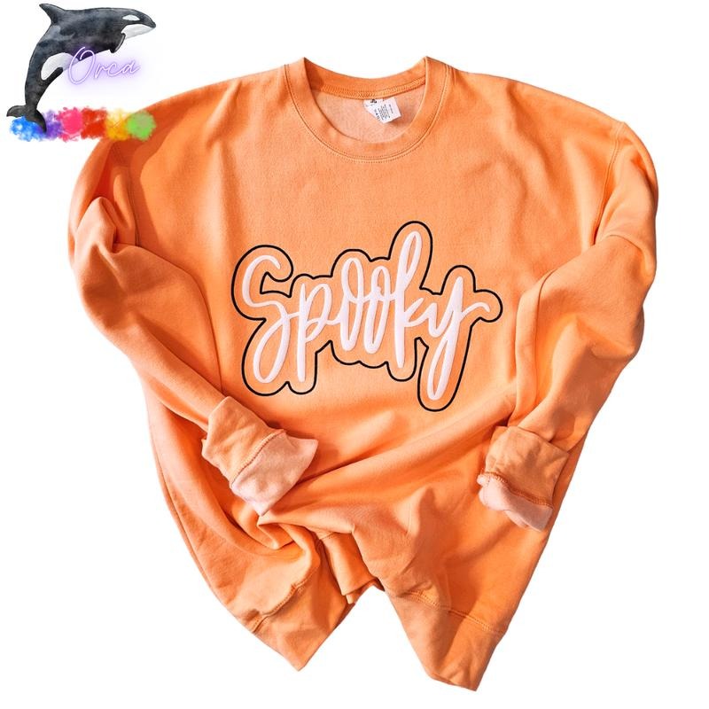 Orca ~ "SPOOKY GHOST" Metallic Puff Unisex Sweatshirts ~ Halloween ~ Outfit T-Shirts, Hoodie | DripVista.com