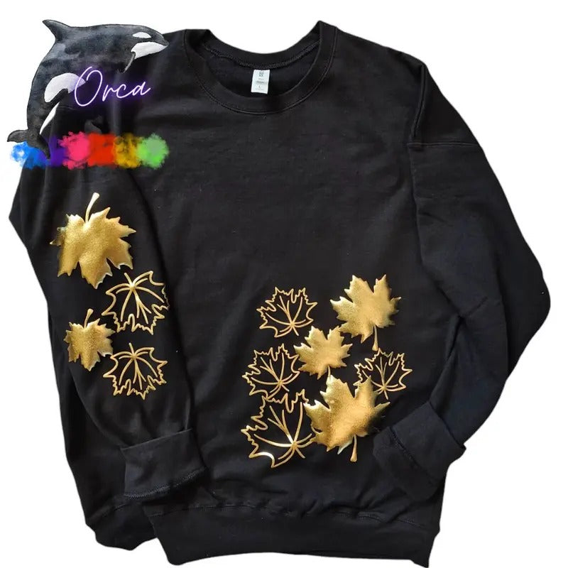 Orca ~ AUTUMN LEAVES Unisex Sweatshirt with Puff ~ Small - 4XL T-Shirts, Hoodie | DripVista.com