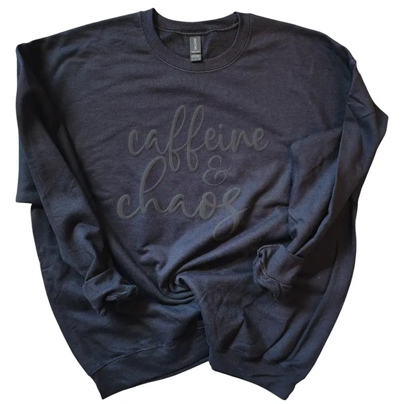 Orca ~ CAFFEINE & CHAOS Unisex Sweatshirts with Puff ~ Small - 4XL Crewneck Casual Womenswear  Comfortable Fit Cute...
