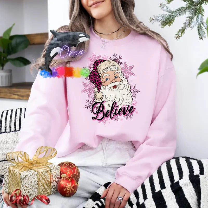 Orca ~ SANTA BELIEVE Unisex Sweatshirts ~ Small - 4XL Christmas Crewneck Casual Womenswear T-Shirts, Hoodie | DripVista.com