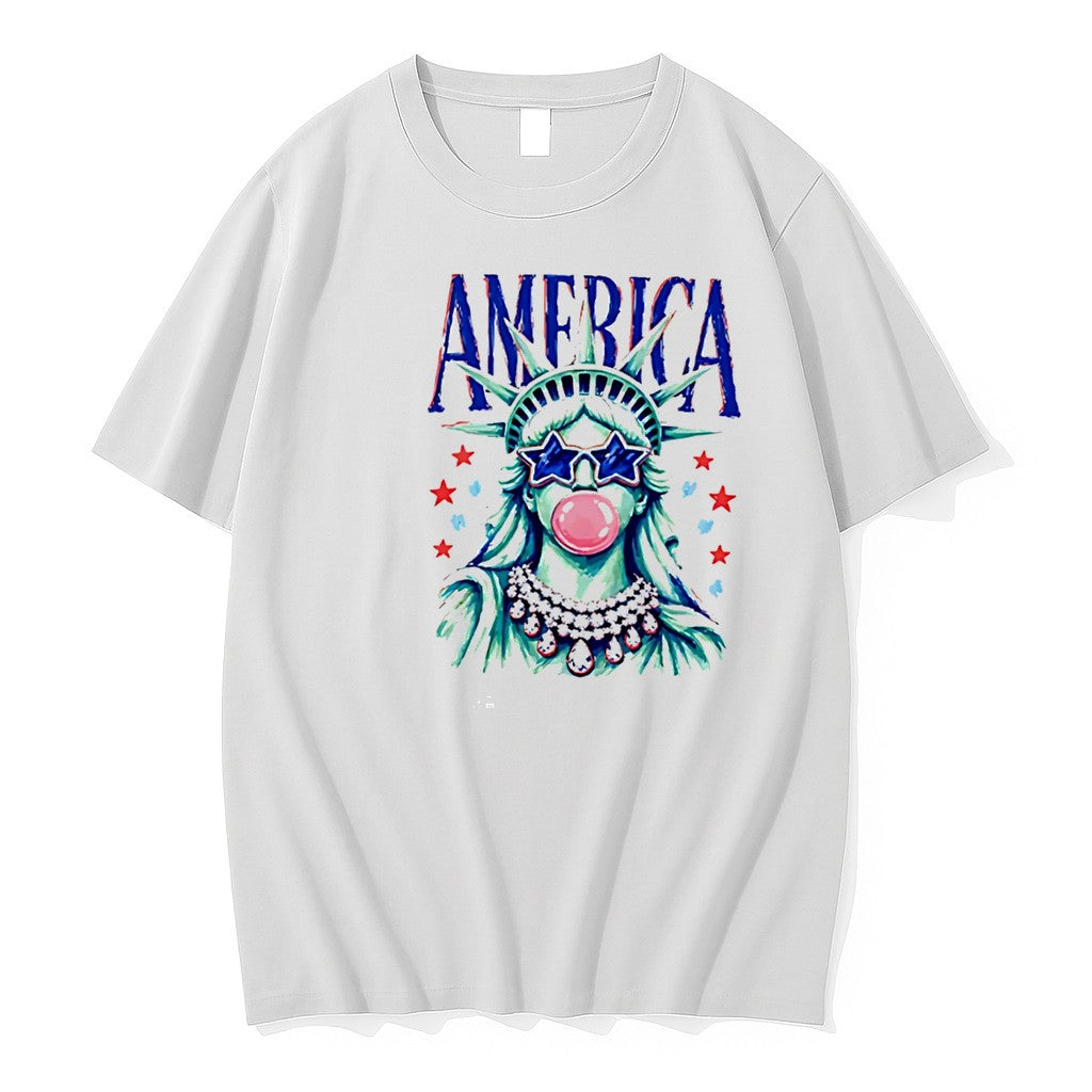 Original America Statue Of Liberty Blowing Bubble Gum 4th Of July Tee Tshirts