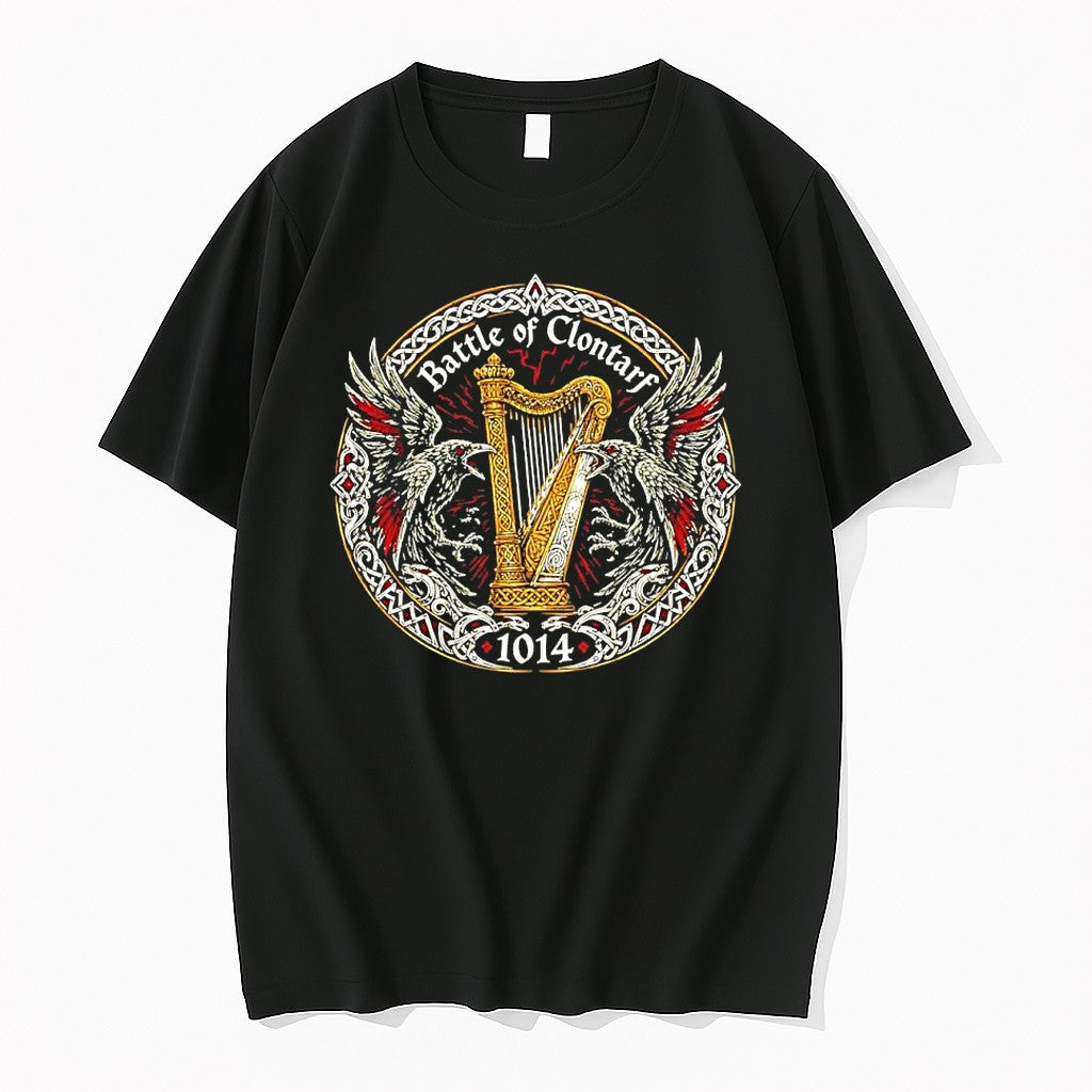 Original Battle Of Clontarf 1014 Irish History Celtic Raven Harp Mythology Tshirts
