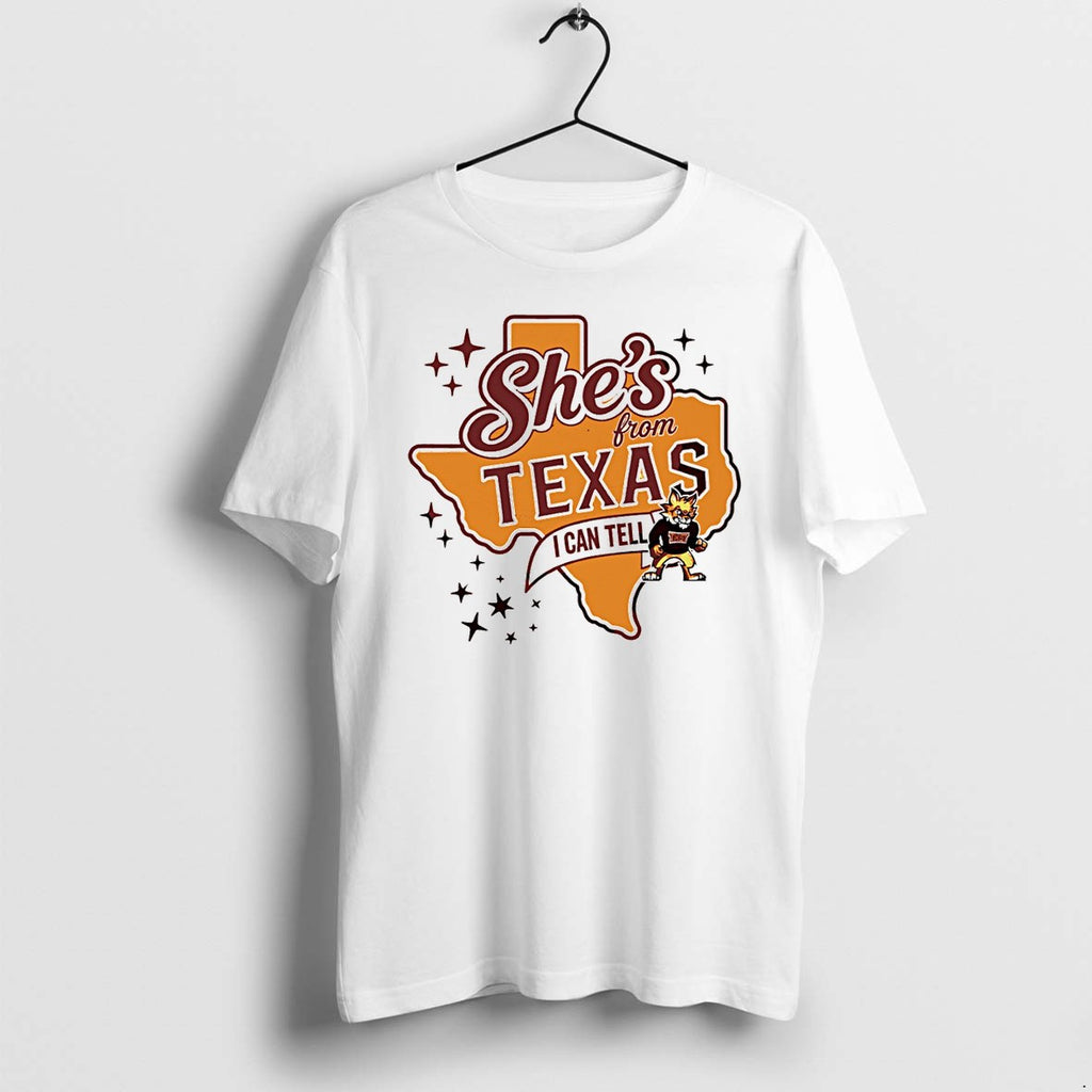 Original Bobcat Shes From Texas I Can Tell Texas State University Football Map Tshirts