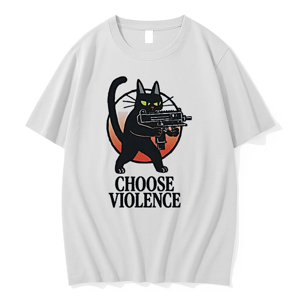 Original Choose Violence Black Cat White Tshirts Jpg