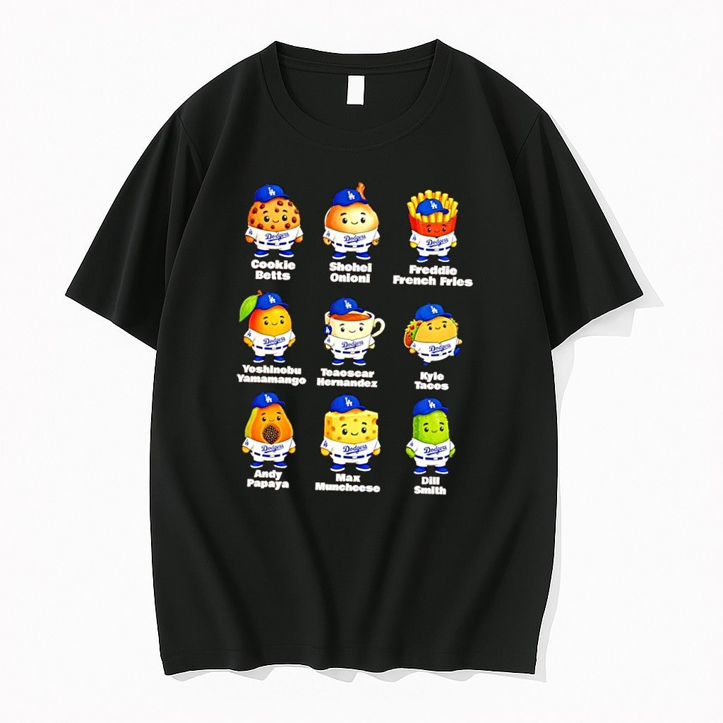 Original Dodgers Mascot Collection Funny Player Food Pun Black Tshirts Jpg
